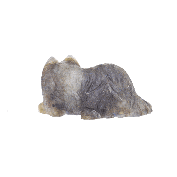 Χειροποίητη σκαλιστή γάτα από φυσική πέτρα Λαμπραδορίτη μεγέθους 5,5cm. Αγοράστε online shop.