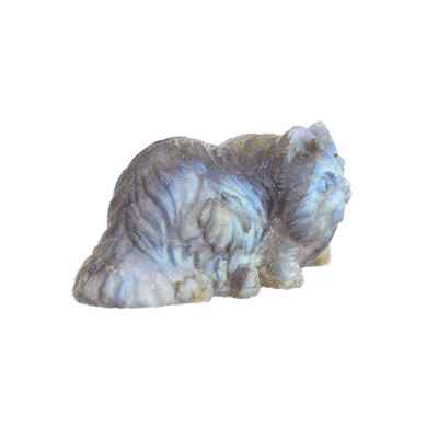 Handcarved 5.5cm cat made from high quality natural labradorite gemstone. Buy online shop.