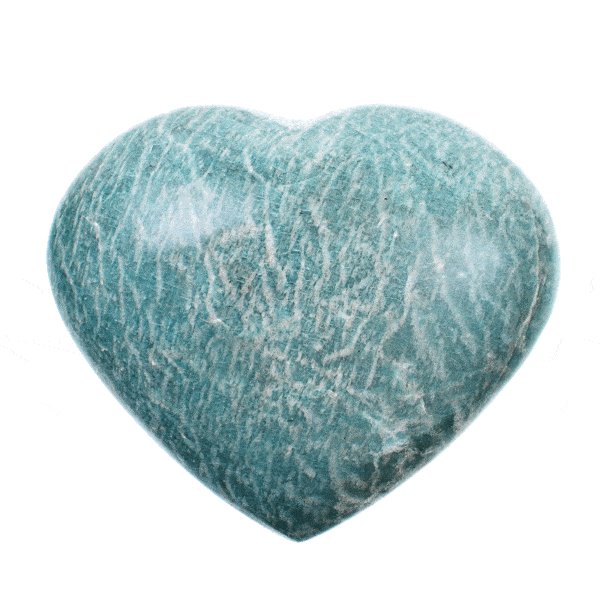Handcrafted polished 8.5cm heart made from natural amazonite gemstone. Buy online shop.