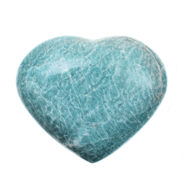 Handcrafted polished 8.5cm heart made from natural amazonite gemstone. Buy online shop.