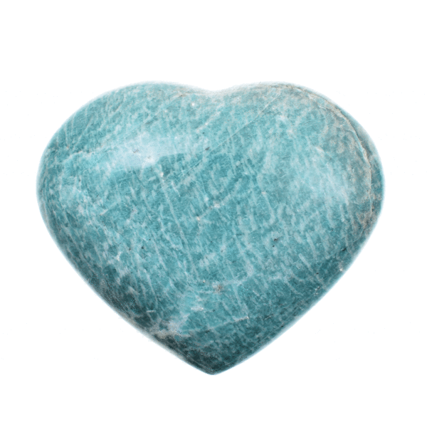 Handcrafted polished 8.5cm heart made from natural amazonite gemstone. Buy online shop.