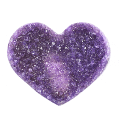 Handcrafted 11cm heart made from natural amethyst gemstone with polished outline. Buy online shop.