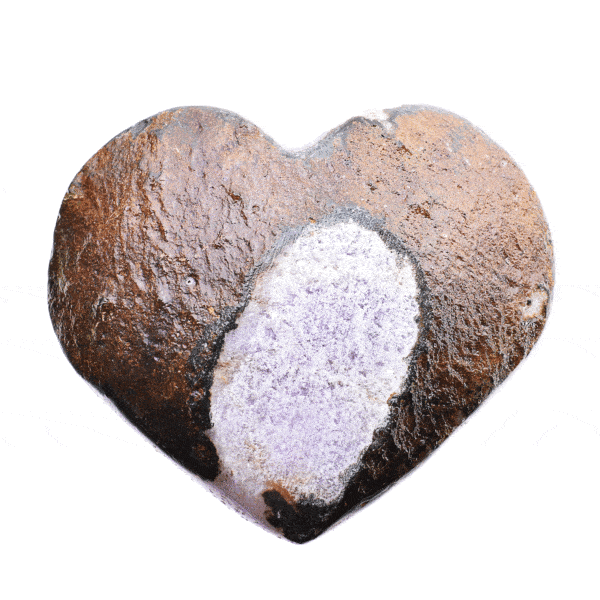 Handcrafted 11cm heart made from natural amethyst gemstone with polished outline. Buy online shop.