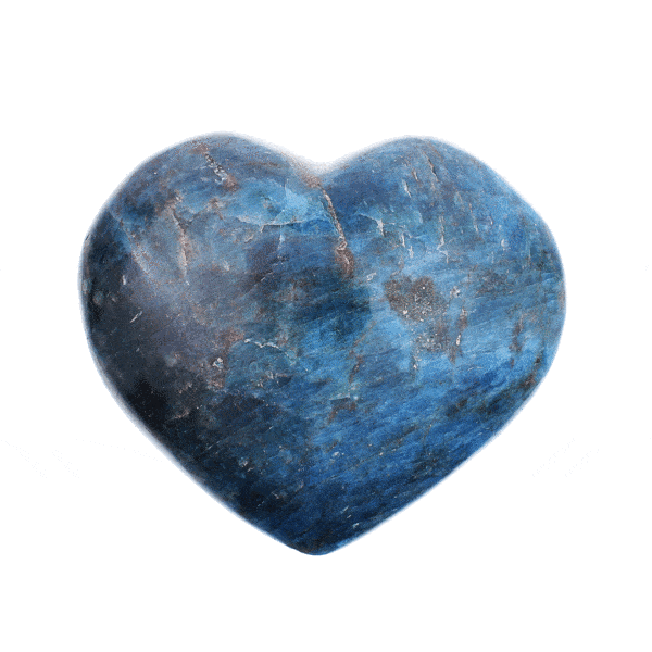 Handcrafted 8cm heart made from natural apatite gemstone with polished outline. Buy online shop.