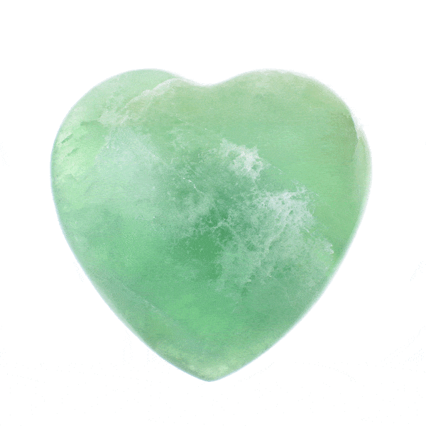 Polished 8cm handcrafted heart made from natural green fluorite gemstone. Buy online shop.