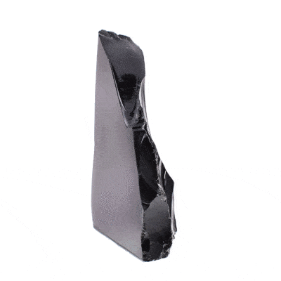 Ακατέργαστο κομμάτι φυσικής πέτρας Οψιδιανού με μία γυαλισμένη πλευρά, ύψους 17cm. Αγοράστε online shop.