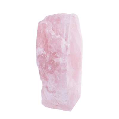 Raw 18cm piece of natural rose quartz gemstone, polished on one side. 