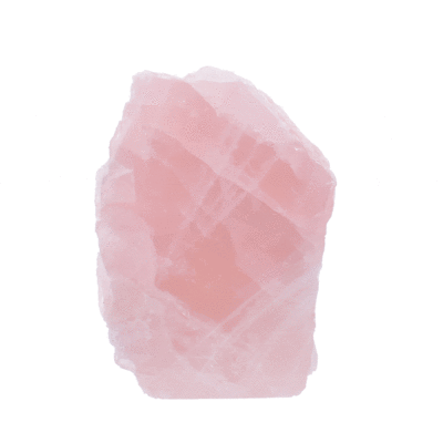 Raw 18cm piece of natural rose quartz gemstone, polished on one side. 