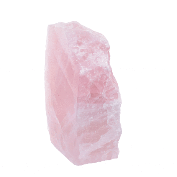 Raw 18cm piece of natural rose quartz gemstone, polished on one side. 