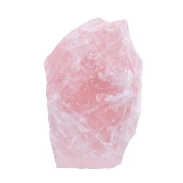 Raw 18cm piece of natural rose quartz gemstone, polished on one side. 