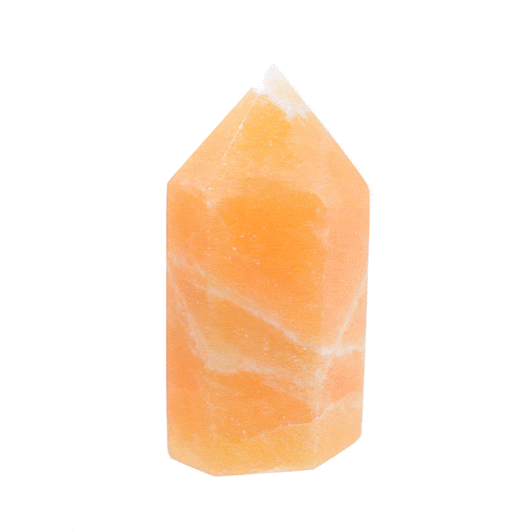 Polished 6.5cm point made from natural orange calcite gemstone. Buy online shop.