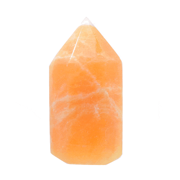 Polished 6.5cm point made from natural orange calcite gemstone. Buy online shop.
