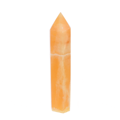 Polished 8.5cm point made from natural orange calcite gemstone. Buy online shop.