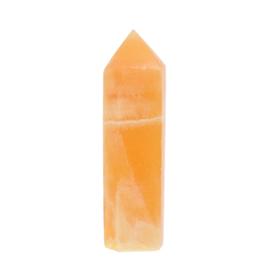 Polished 8.5cm point made from natural orange calcite gemstone. Buy online shop.