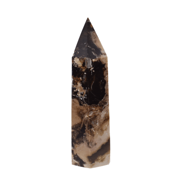 Polished 11.5cm point made from natural black opal gemstone. 