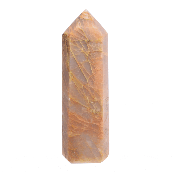 Polished 14cm point made from natural peach moonstone gemstone. Buy online shop.