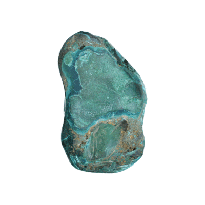 Natural 9cm chunk of chrysocolla gemstone, with polished parts that highlight its stunning colors.