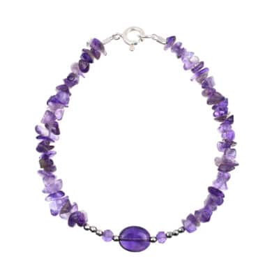 Handmade bracelet made of natural Amethyst and faceted Hematite gemstones. The bracelet has a sterling silver clasp. Buy online shop.