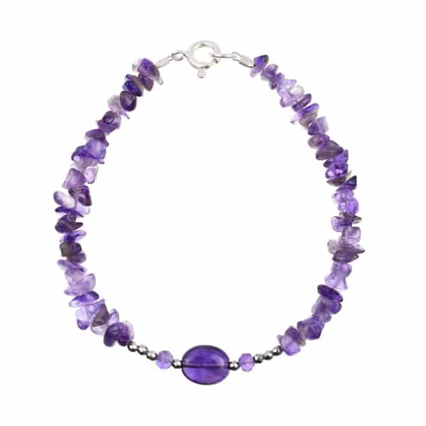Handmade bracelet made of natural Amethyst and faceted Hematite gemstones. The bracelet has a sterling silver clasp. Buy online shop.