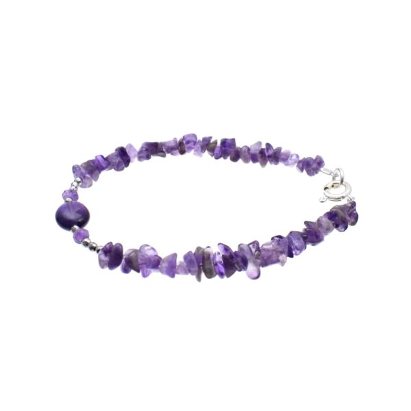 Handmade bracelet made of natural Amethyst and faceted Hematite gemstones. The bracelet has a sterling silver clasp. Buy online shop.