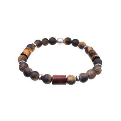 Handmade bracelet with natural tiger's eye and hematite gemstones, threaded on a special elastic. The bracelet is decorated with sterling silver elements. Buy online shop.