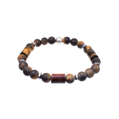 Handmade bracelet with natural tiger's eye and hematite gemstones, threaded on a special elastic. The bracelet is decorated with sterling silver elements. Buy online shop.