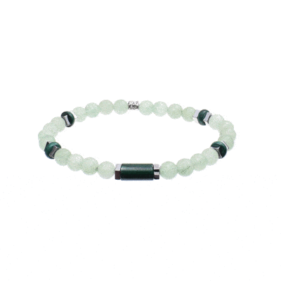 Handmade bracelet with natural aventurine, malachite and hematite gemstones, threaded on a special elastic. The bracelet is decorated with sterling silver elements. Buy online shop.