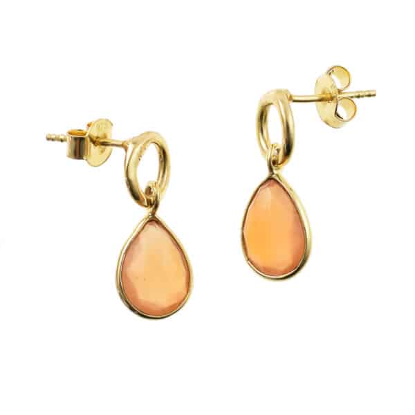 Handmade earrings made of gold plated sterling silver and natural faceted carnelian gemstone in a tear-drop shape. Buy online shop.