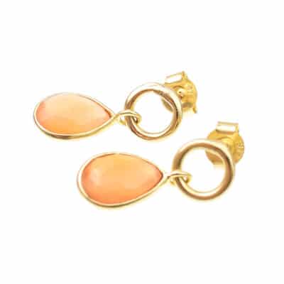 Handmade earrings made of gold plated sterling silver and natural faceted carnelian gemstone in a tear-drop shape. Buy online shop.