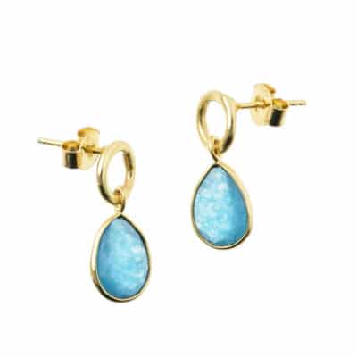 Handmade earrings made of gold plated sterling silver and natural faceted apatite gemstone in a teardrop shape. Buy online shop.