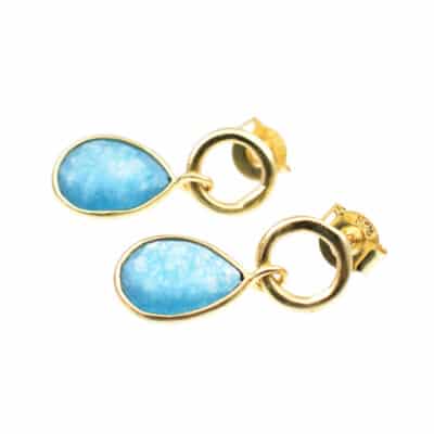 Handmade earrings made of gold plated sterling silver and natural faceted apatite gemstone in a teardrop shape. Buy online shop.