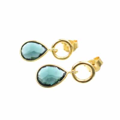 Handmade earrings made of gold plated sterling silver and natural faceted green agate gemstone in a teardrop shape. Buy online shop.