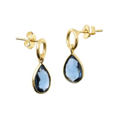 Handmade earrings made of gold plated sterling silver and natural faceted london blue topaz gemstone in a teardrop shape. Buy online shop.