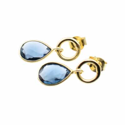 Handmade earrings made of gold plated sterling silver and natural faceted london blue topaz gemstone in a teardrop shape. Buy online shop.