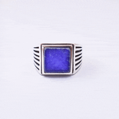 Handmade ring made of sterling silver and natural Lapis Lazuli gemstone in a square shape.Buy online shop.