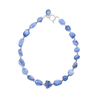 Handmade bracelet with natural kyanite and hematite gemstones and sterling silver clasp. Buy online shop.