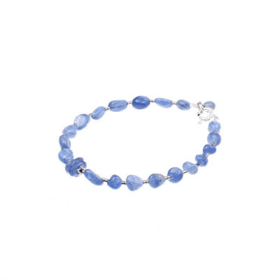 Handmade bracelet with natural kyanite and hematite gemstones and sterling silver clasp. Buy online shop.