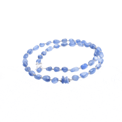 Handmade necklace with natural kyanite and hematite gemstones and sterling silver clasp. Buy online shop.
