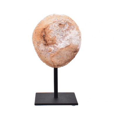Natural agate geode gemstone with crystal quartz, embedded into a black metallic base. The product has a height of 14.5cm. Buy online shop.