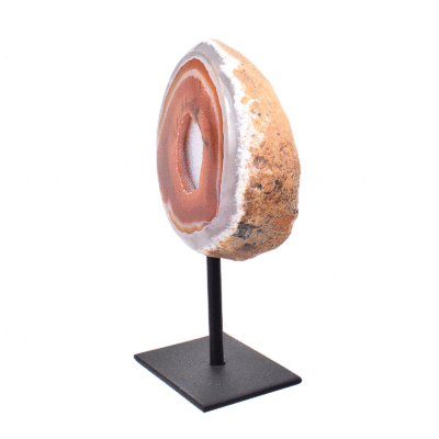 Natural brown agate geode gemstone with crystal quartz, embedded into a black metallic base. The product has a height of 15.5cm. Buy online shop.