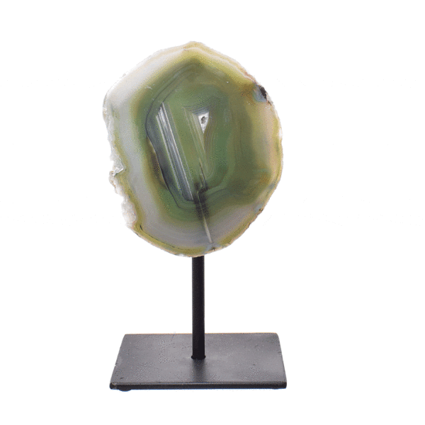 Natural agate geode gemstone with crystal quartz, embedded into a black metallic base. The product has a height of 15.5cm.  Buy online shop.