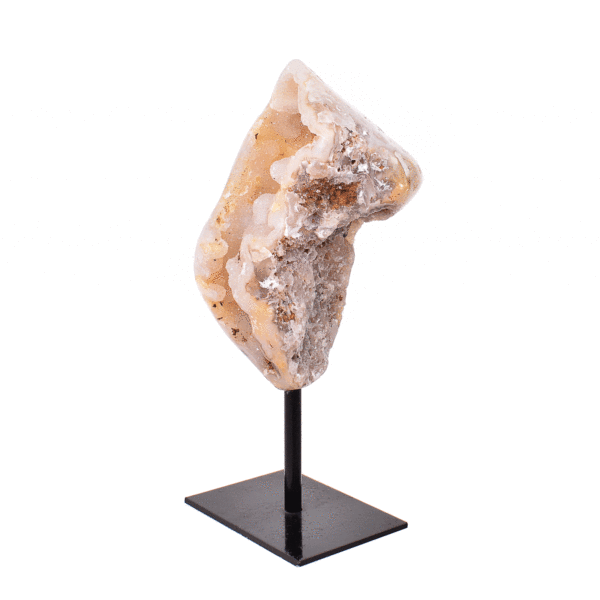 Natural agate geode gemstone with crystal quartz, embedded into a black metallic base. The product has a height of 16.5cm.  Buy online shop.