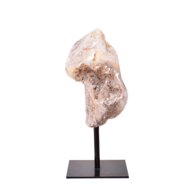 Natural agate geode gemstone with crystal quartz, embedded into a black metallic base. The product has a height of 16.5cm.  Buy online shop.
