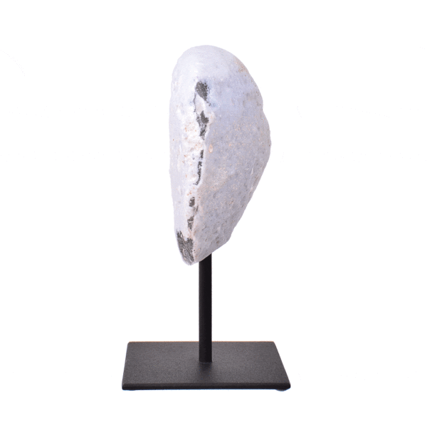 Natural agate geode gemstone with crystal quartz, embedded into a black metallic base. The product has a height of 16.5cm.  Buy online shop.