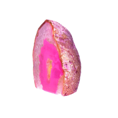 Natural pink Agate gemstone geode with crystal quartz, featuring a cut and flat base for stable display. A unique decorative piece that showcases the authentic beauty and energy of natural crystals.