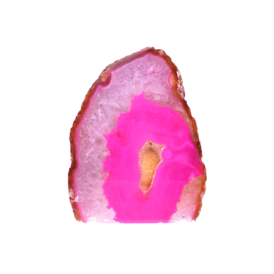 Natural pink Agate gemstone geode with crystal quartz, featuring a cut and flat base for stable display. A unique decorative piece that showcases the authentic beauty and energy of natural crystals.