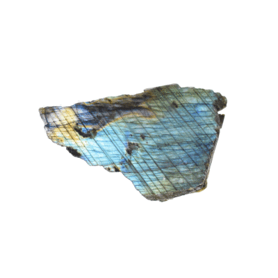 Raw natural Labradorite piece from Madagascar, featuring one polished side that highlights its natural iridescence. Perfect for crystal collections, natural home décor, or bringing the unique energy of Labradorite into your personal space.