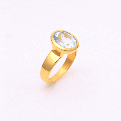 Handmade oval shaped ring made of natural blue topaz stone and gold plated silver 925.