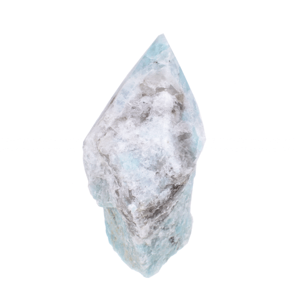 Polished top 10cm point made from raw natural amazonite gemstone. Buy online shop.