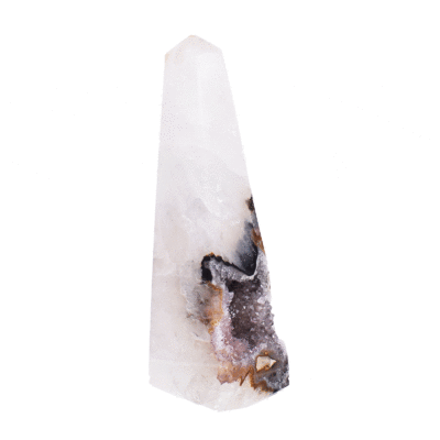 Polished 14cm obelisk made from natural agate gemstone with crystal quartz.